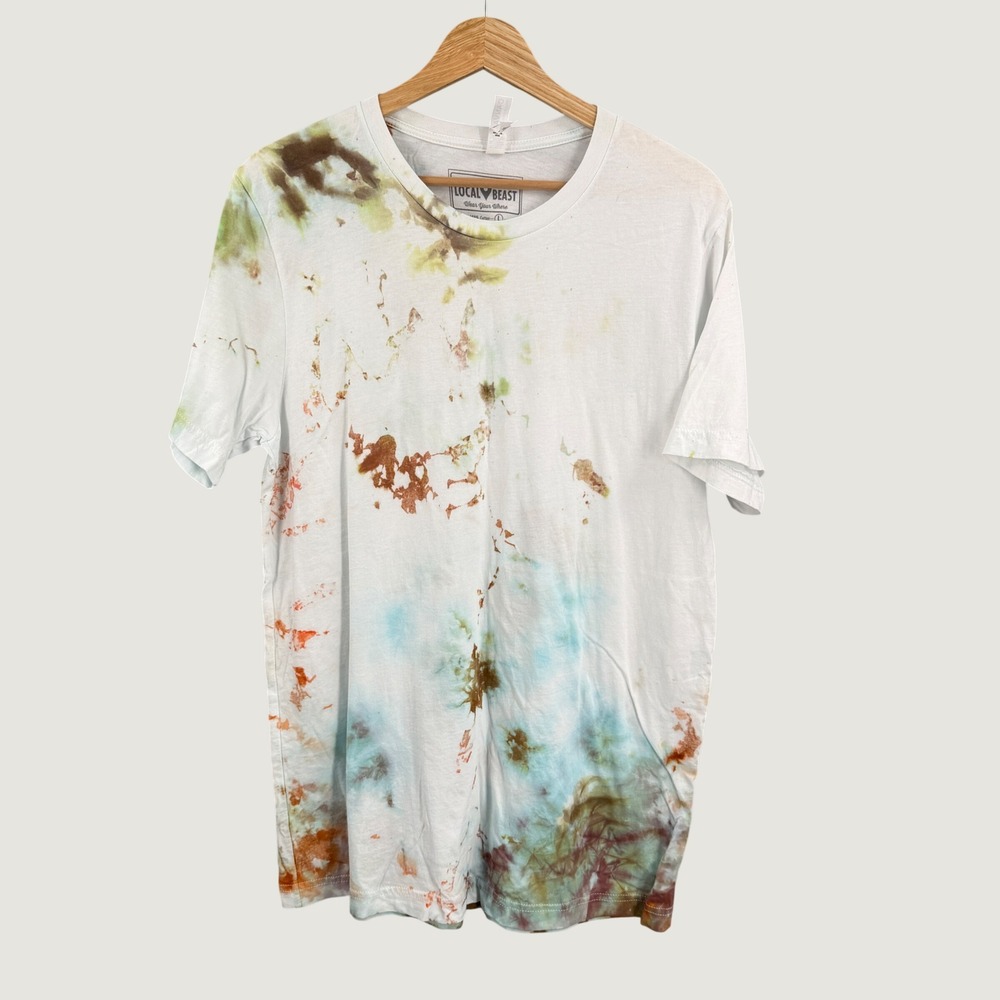 Local Beast Hand Dyed Tie Dye T-Shirt Size Large 100% Cotton Earth Tones